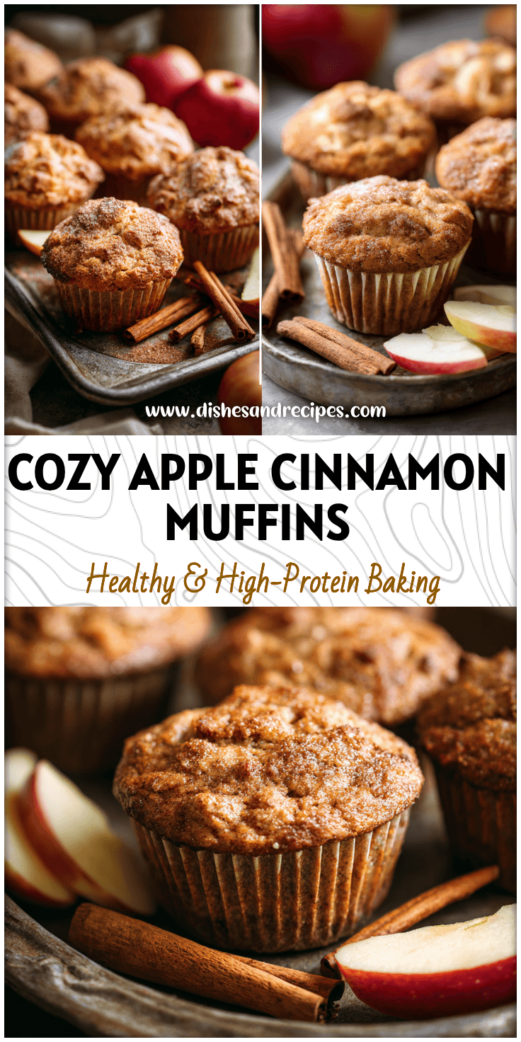 Warm Small Batch Apple Cinnamon Muffins on a rustic tray with cinnamon sticks and apple slices.